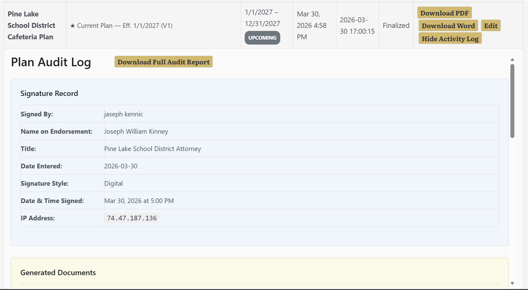 Screenshot: Audit Log View