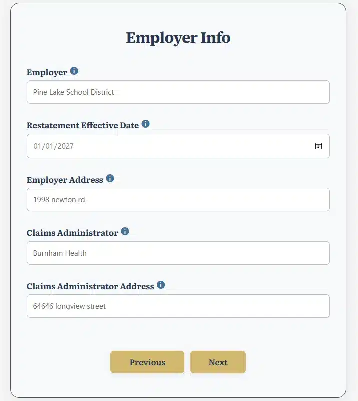 Screenshot: Step 2 – Employer Information Form