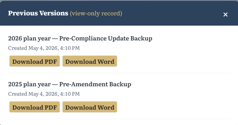 Screenshot: View Previous Versions popup